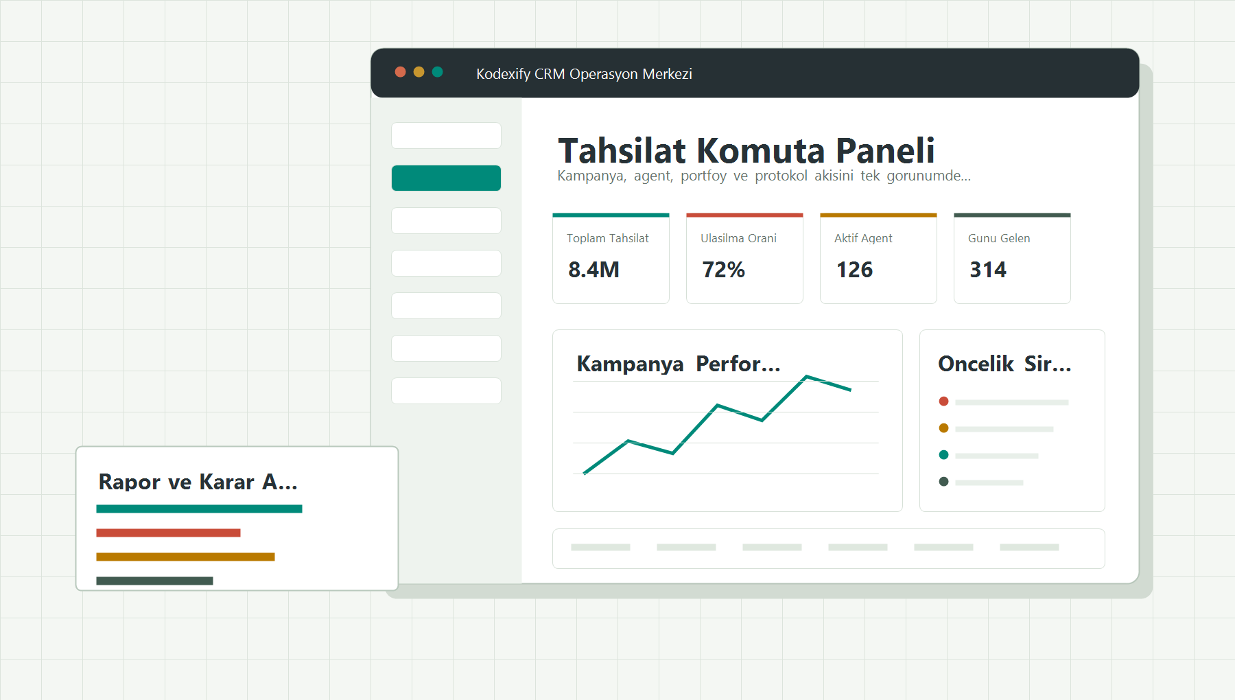 Kodexify CRM operasyon paneli arayuz gorunumu